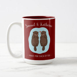 Caneca De Café Em Dois Tons Dois Lindos e Fofos Lontras Nome Personalizado Dia