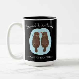 Caneca De Café Em Dois Tons Dois Lindos e Fofos Lontras Nome Personalizado Dia