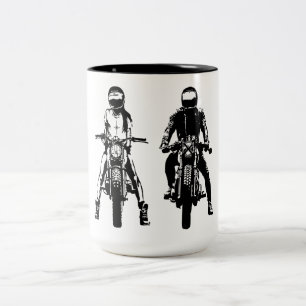 Caneca De Café Em Dois Tons Dois motoqueiros preto-e-branco