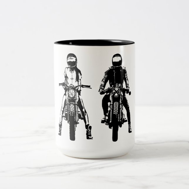 Caneca De Café Em Dois Tons Dois motoqueiros preto-e-branco (Centro)