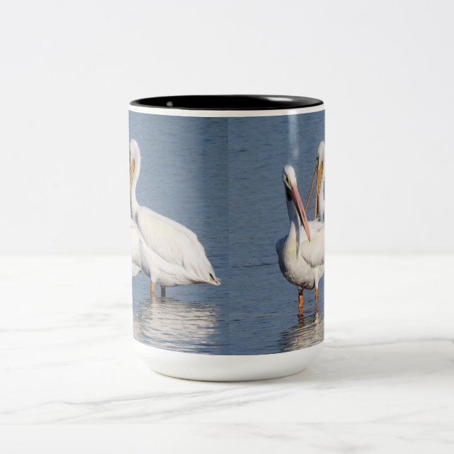 Caneca De Café Em Dois Tons Dois Pelicanos Brancos (Centro)