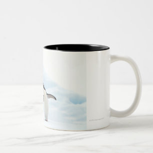 Caneca De Café Em Dois Tons Dois pinguins de Adelie que sentam-se em uma folha