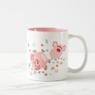 Caneca De Café Em Dois Tons Dois porcos bonitos de cartoon na caneca Primavera