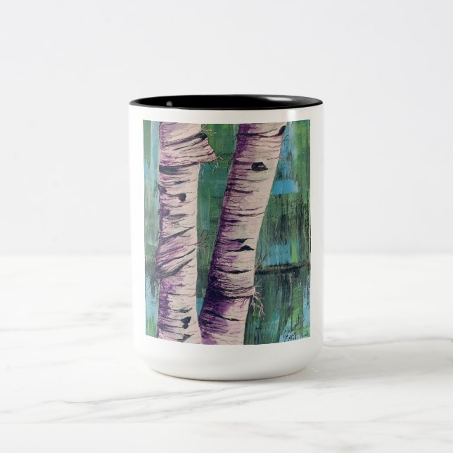 Caneca De Café Em Dois Tons Dois tons grandes Mug of Abstrato Birch Trees (Centro)