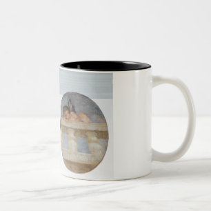 Caneca De Café Em Dois Tons Dois voaram o putti que escala sobre uma