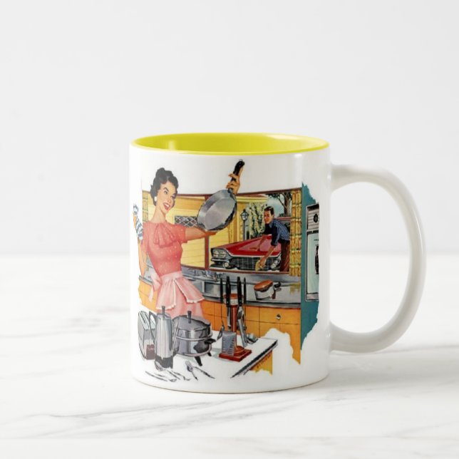 Caneca De Café Em Dois Tons Dona de Casa Retrô (Direita)