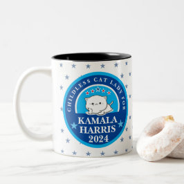 Caneca De Café Em Dois Tons Dona de Gato sem Filhos para Kamala Harris