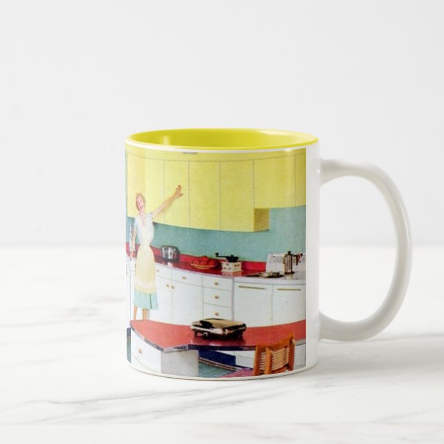 Caneca De Café Em Dois Tons Donas de casa retrô na cozinha (Direita)