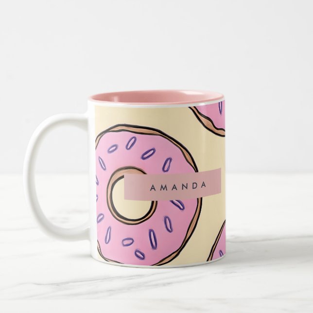 Caneca De Café Em Dois Tons Donut Rosa Pastel Personalizado (Esquerda)