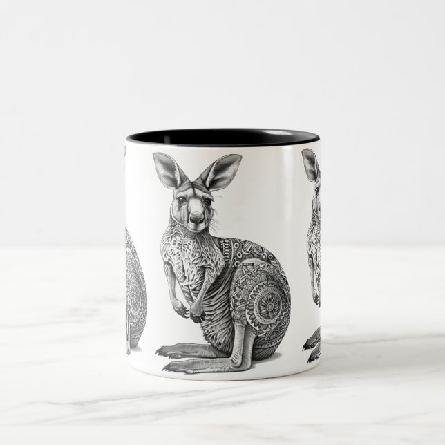 Caneca De Café Em Dois Tons Doodle art Kangaroo (Centro)