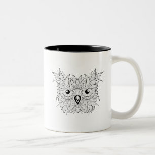 Caneca De Café Em Dois Tons Doodle bonito do retrato da coruja
