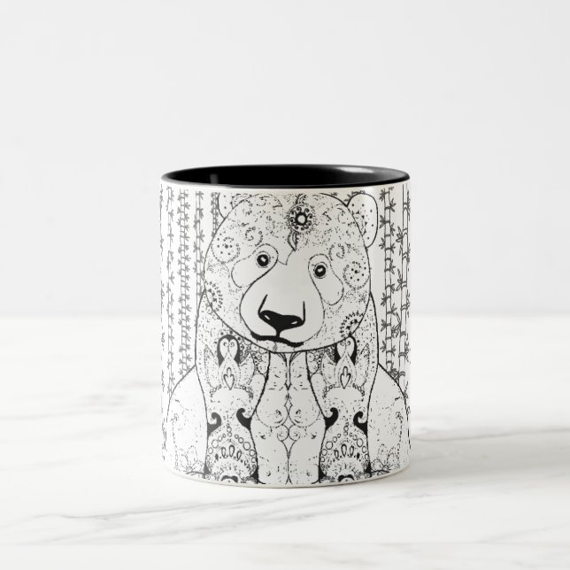 Caneca De Café Em Dois Tons Doodle de bambu da panda (Centro)