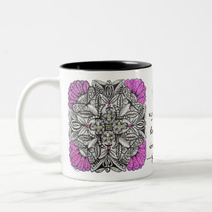 Caneca De Café Em Dois Tons Doodle de Folha de Palme Roxa com Citação de Café