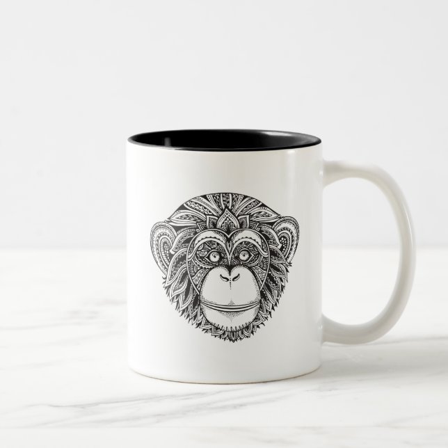 Caneca De Café Em Dois Tons Doodle de Illustartion do macaco (Direita)