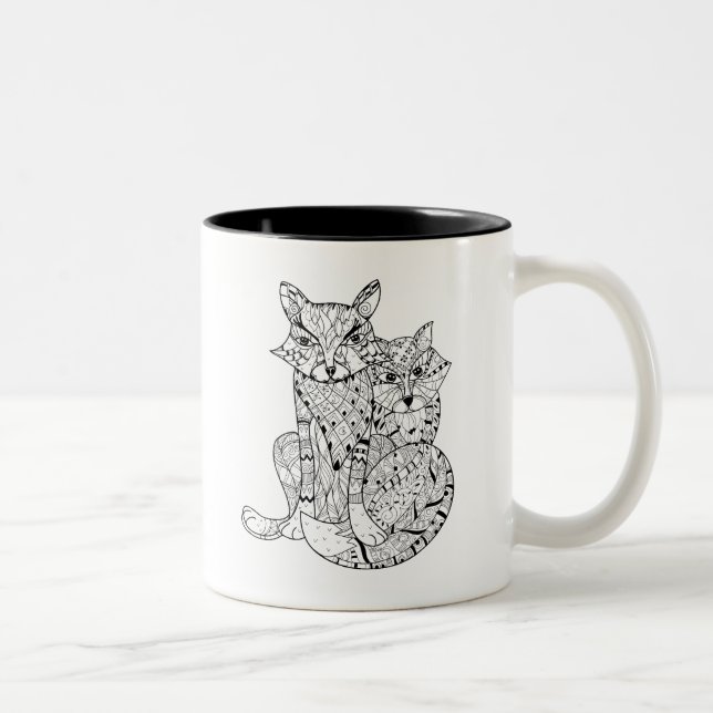 Caneca De Café Em Dois Tons Doodle do Fox de Boho (Direita)