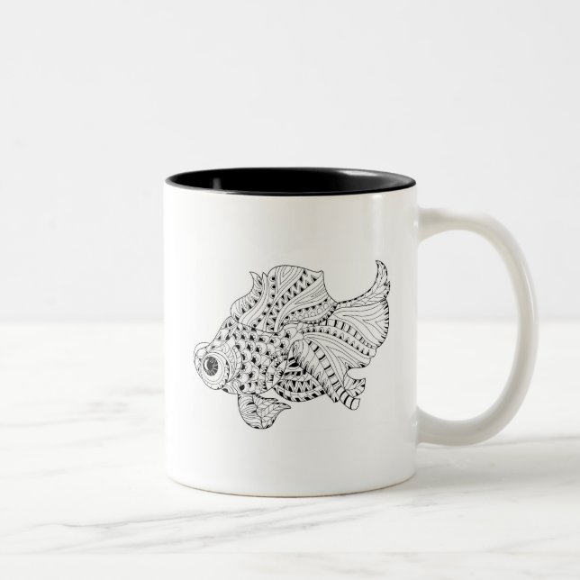 Caneca De Café Em Dois Tons Doodle dos peixes (Direita)