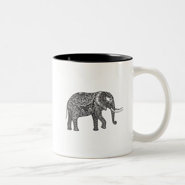 Caneca De Café Em Dois Tons Doodle estilizado do elefante da fantasia (Direita)