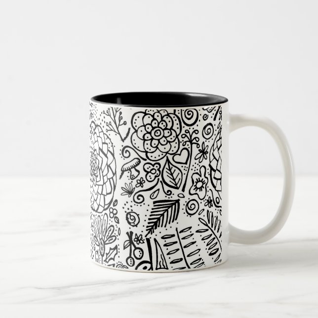 Caneca De Café Em Dois Tons doodle floral (Direita)