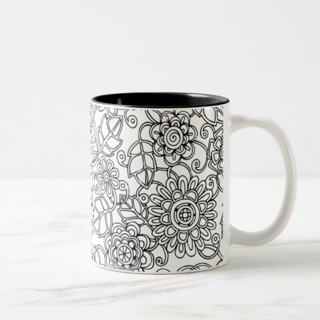 Caneca De Café Em Dois Tons Doodle floral étnico (Direita)
