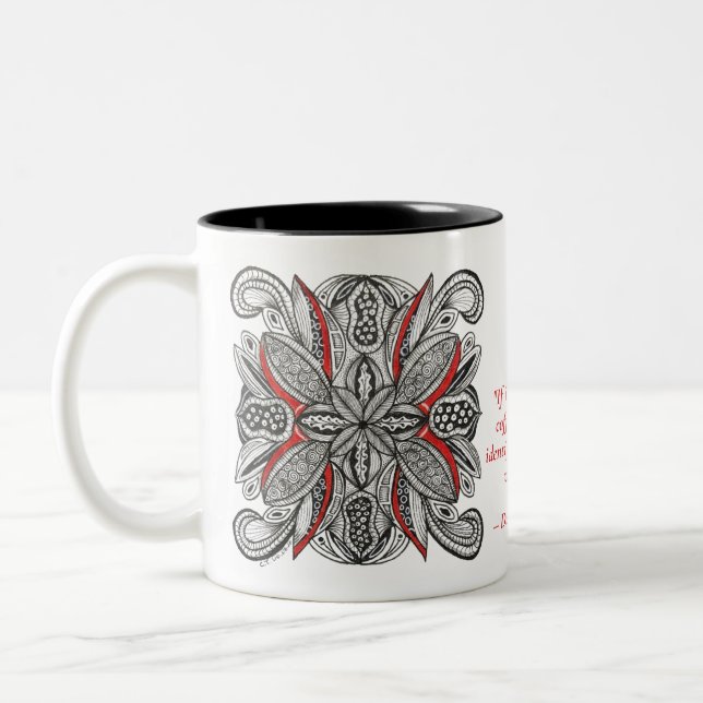 Caneca De Café Em Dois Tons Doodle Inspirado em Romã com Citação de Café   (Esquerda)