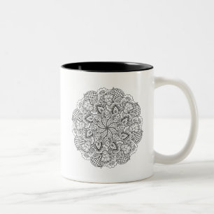 Caneca De Café Em Dois Tons Doodle redondo