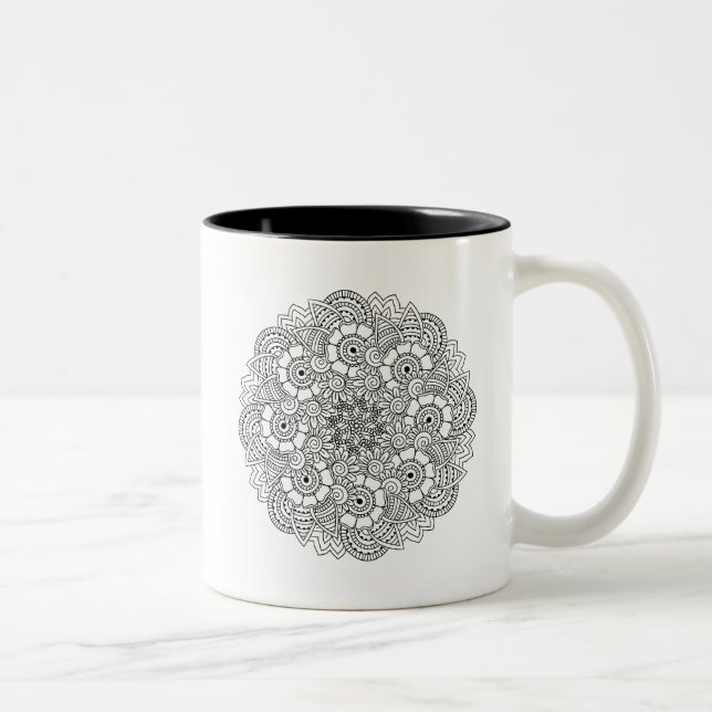 Caneca De Café Em Dois Tons Doodle redondo do design (Direita)