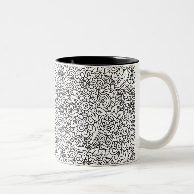 Caneca De Café Em Dois Tons Doodle retro floral (Direita)