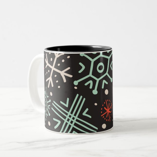 Caneca De Café Em Dois Tons Doodle Snowflake Mug (Frente Esquerda)