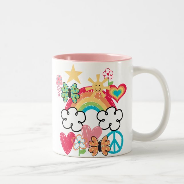 Caneca De Café Em Dois Tons Doodles Felizes (Direita)