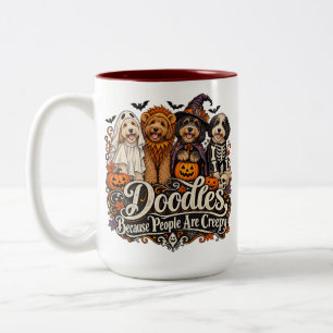 Caneca De Café Em Dois Tons Doodles Halloween Cães Fantasias Assustadoras Dive