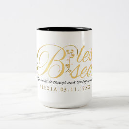 Caneca De Café Em Dois Tons Dourada caligrafia personalizada Nome Ação de Graç