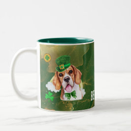 Caneca De Café Em Dois Tons Dourada de Beagle Personalizada. Dia de Patricks