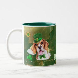 Caneca De Café Em Dois Tons Dourada de Beagle Personalizada. Dia de Patricks