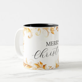 Caneca De Café Em Dois Tons Dourada Folhagem Simples Natal