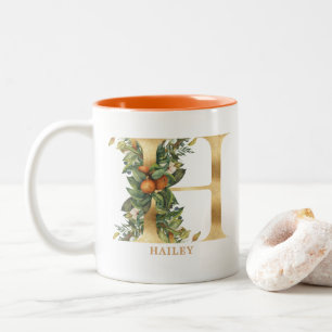 Caneca De Café Em Dois Tons Dourado alfabeto H Monograma   Folhagem Folha