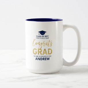 Caneca De Café Em Dois Tons Dourado & Azul   Presente Personalizado Moderno de