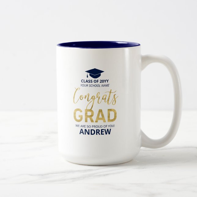 Caneca De Café Em Dois Tons Dourado & Azul | Presente Personalizado Moderno de (Direita)