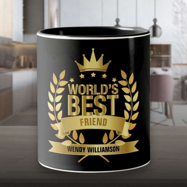 Caneca De Café Em Dois Tons Dourado Diversão Amigo do Mundo (World's Best Friend Fun Gold Black Two-Tone Coffee Mug)