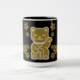 Caneca De Café Em Dois Tons Dourado japonês Maneki-neko