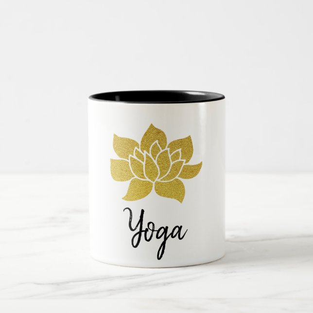 Caneca De Café Em Dois Tons *~* Dourado Lotus Yoga Yogi Ouro Lotus (Centro)