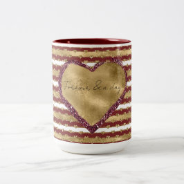 Caneca De Café Em Dois Tons Dourados Corações Vermelhos com Brilhante de Nata
