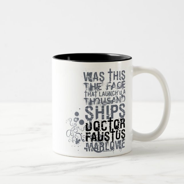 Caneca De Café Em Dois Tons Doutor Faustus Citação (B&W) (Direita)