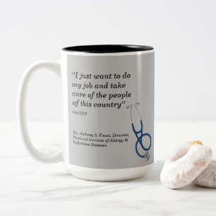Caneca De Café Em Dois Tons Dr. Fauci, design de dois lados, cinza/azul pálid