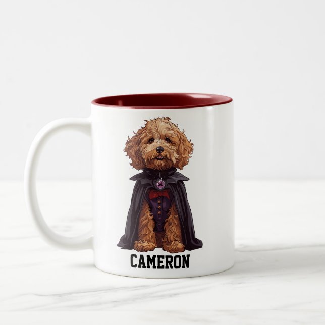 Caneca De Café Em Dois Tons Drácula de Goldendoodle Personalizada (Esquerda)