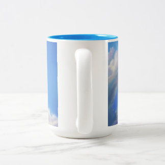 Caneca De Café Em Dois Tons Dragão Azul a Voar nos Céus