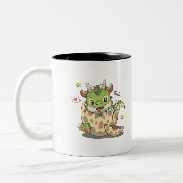 Caneca De Café Em Dois Tons Dragão-Bebê-Cute Em Ovo (Esquerda)
