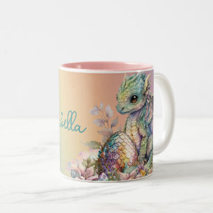 Caneca De Café Em Dois Tons Dragão-Bebê-Cute Ovo no Arco-Íris