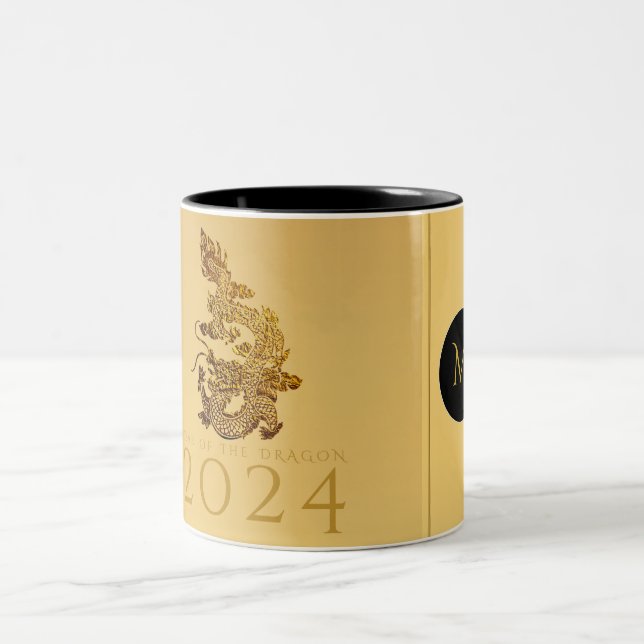 Caneca De Café Em Dois Tons Dragão chinês Ano 2024 Monograma elegante 2TMug (Centro)