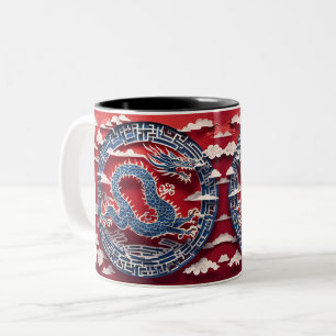 Caneca De Café Em Dois Tons Dragão de Ano Novo chinês cortado em papel 2024 2T