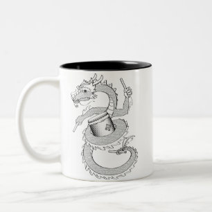 Caneca De Café Em Dois Tons Dragão de Taiko em preto & no branco